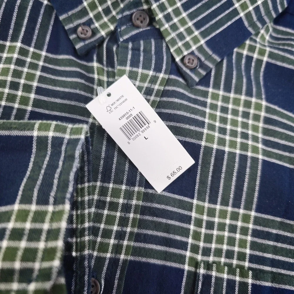 Banana Republic Shirt‎ Mens Large Untucked Fit NWT Blue Green Plaid Long Sleeve
